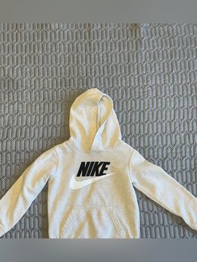 Nike Kids Light Gray Hoodie with Black & White Logo